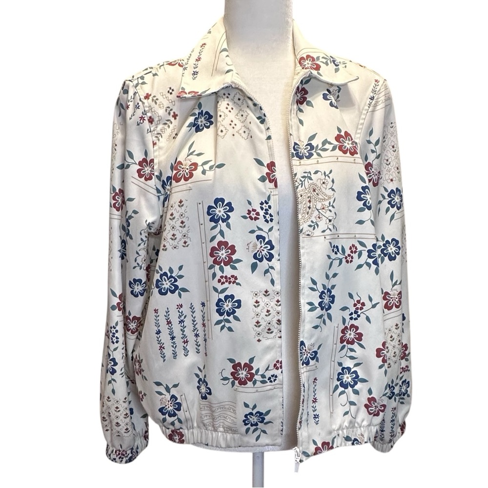 Vintage Alfred Dunner Spring Florals Light Weight Zip Front Jacket Size 12 P